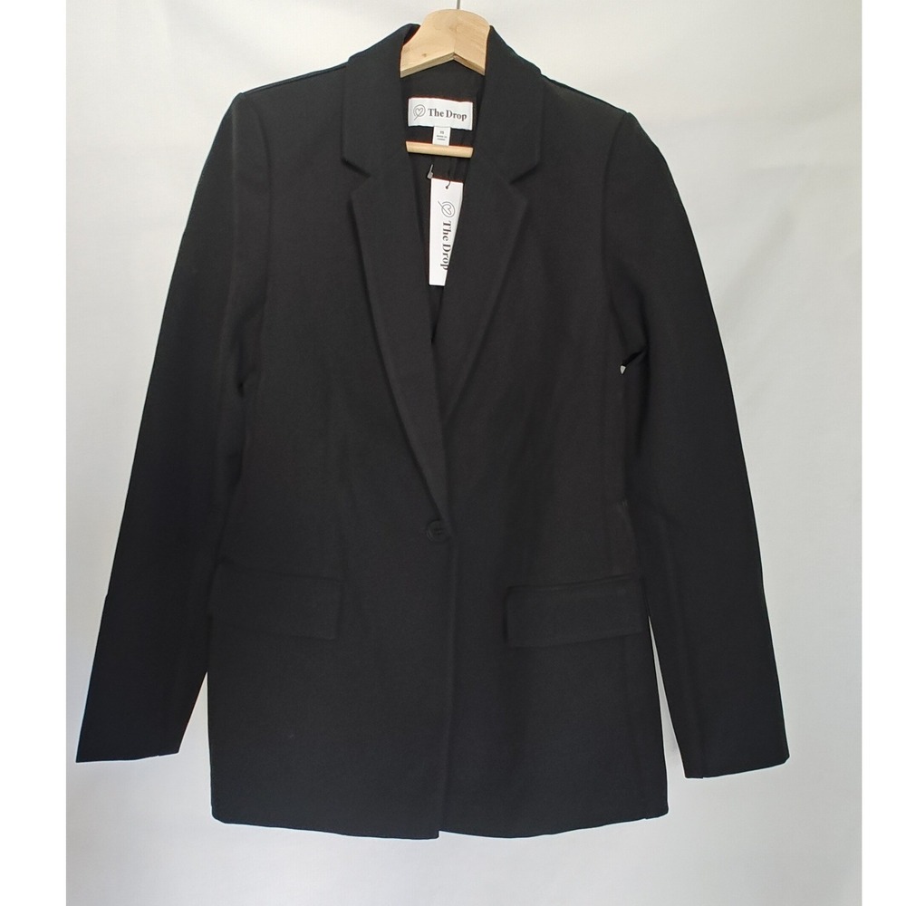 The Drop Blake Long Blazer Jacket Black XS Single Button Tailored Relaxed New